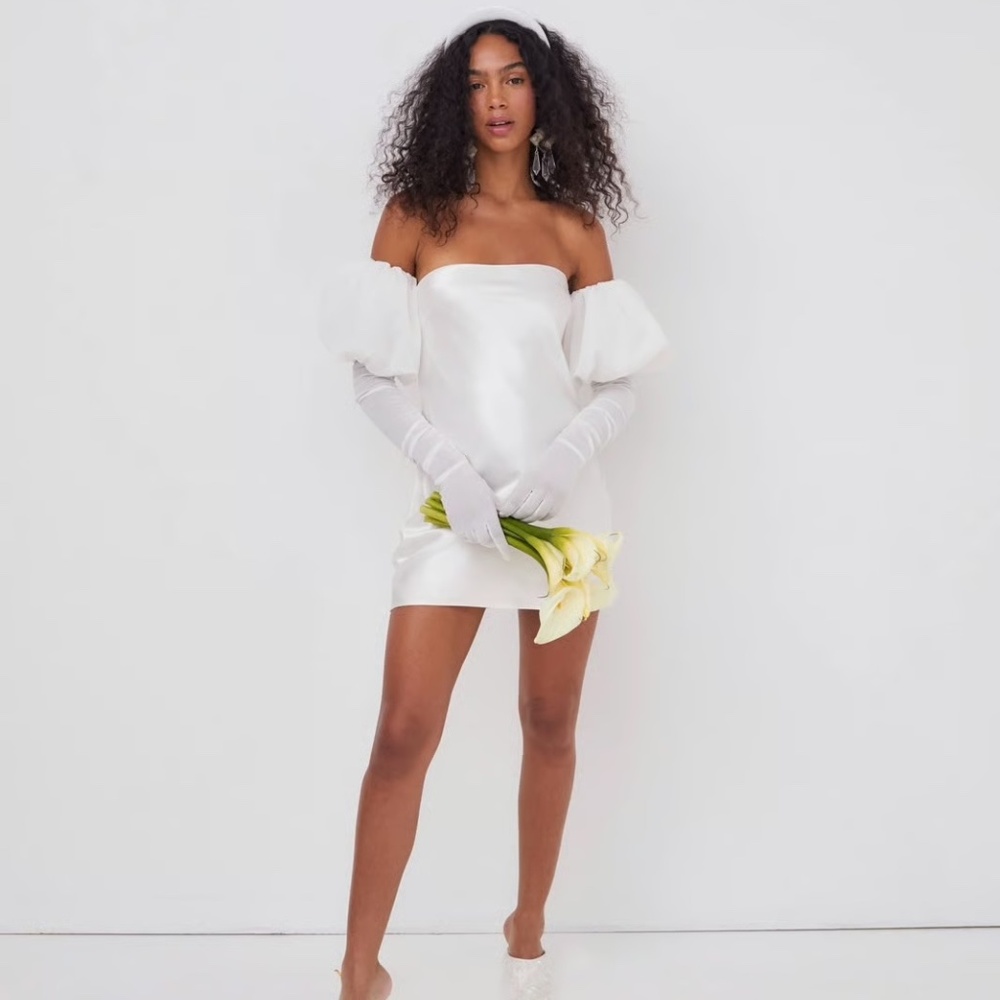 NEW For Love & Lemons Bridal Hazel Mini Wedding Dress w/ Gloves - Picture 4 of 13